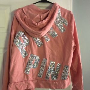 PINK long sleeve sequin zip up hoodie